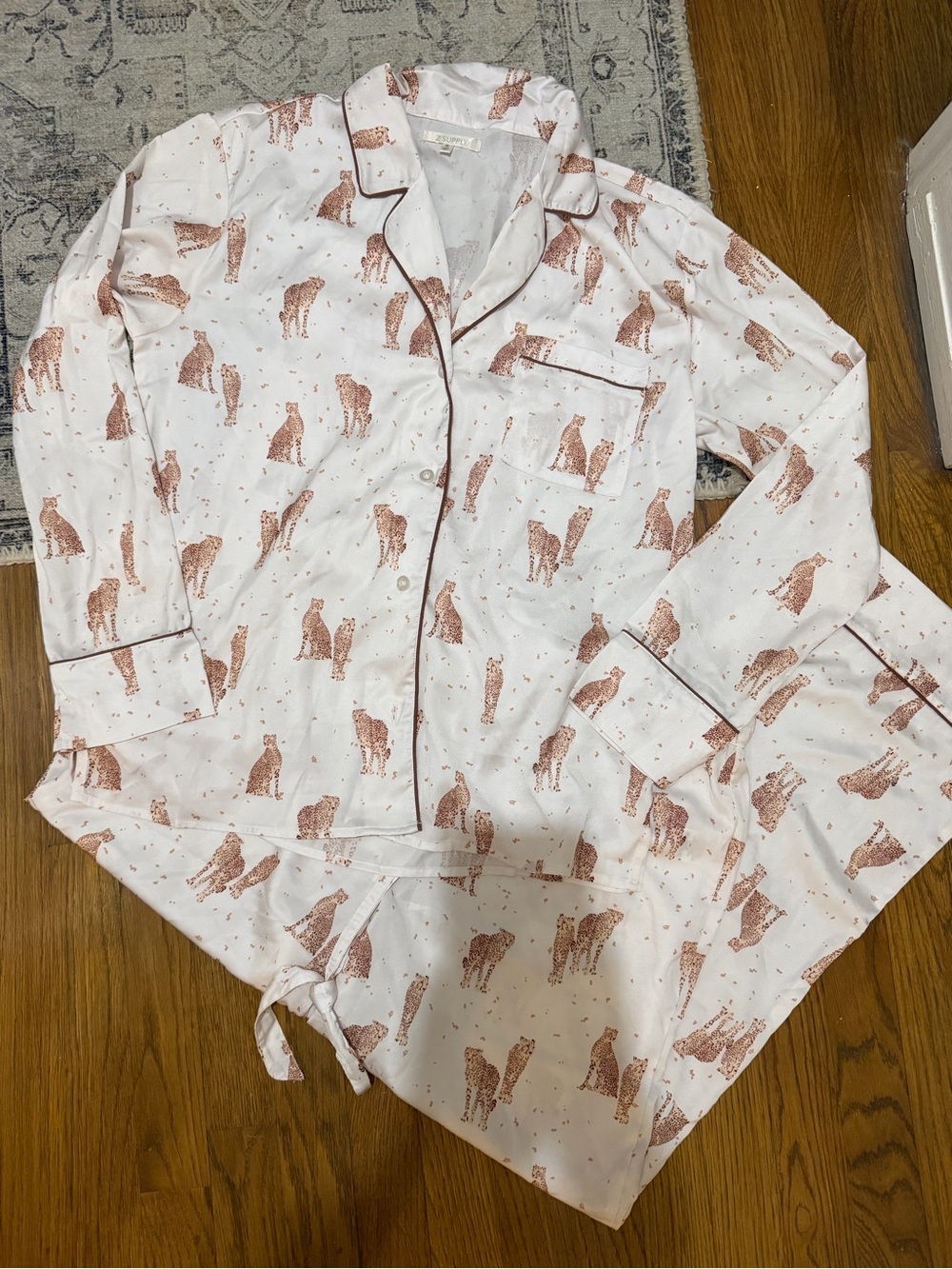 Z Supply White Pajama Set with Pink Cheetah Print